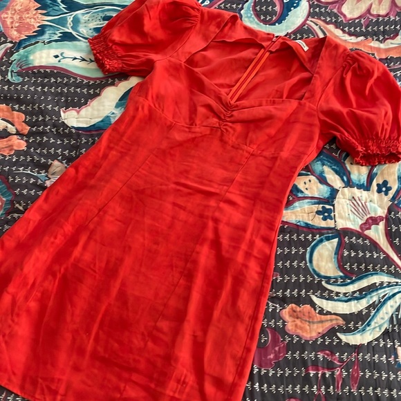 Gorgeous girly FEMININE reformation red linen cap sleeve dress 6 💋💋💋